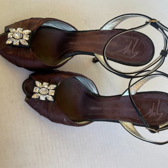 Giuseppe Zanotti High Heel Burgundy Suede Dress Sandals Peep-toe - Picture 2 of 8